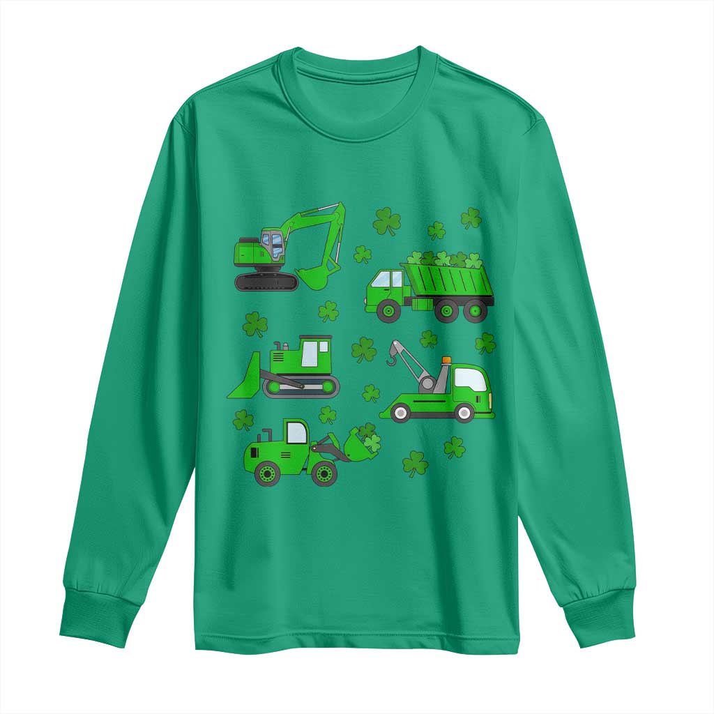 Funny St Patricks Day Construction Trucks Irish Shamrock Long Sleeve Shirt TS11 Irish Green Print Your Wear