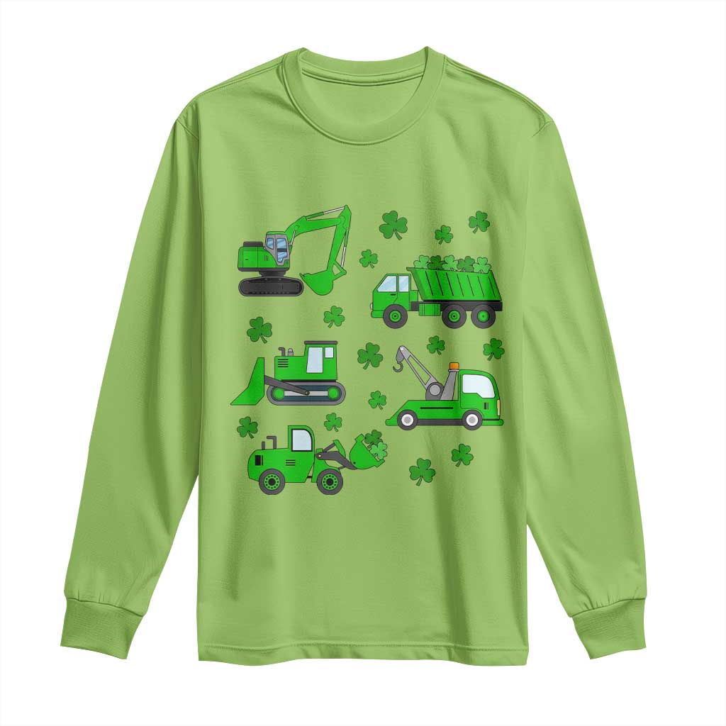 Funny St Patricks Day Construction Trucks Irish Shamrock Long Sleeve Shirt TS11 Lime Print Your Wear