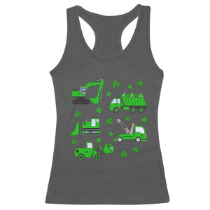 Funny St Patricks Day Construction Trucks Irish Shamrock Racerback Tank Top TS11 Dark Heather Print Your Wear