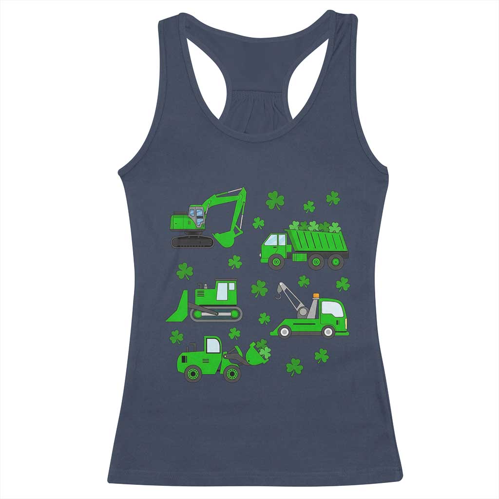 Funny St Patricks Day Construction Trucks Irish Shamrock Racerback Tank Top TS11 Navy Print Your Wear