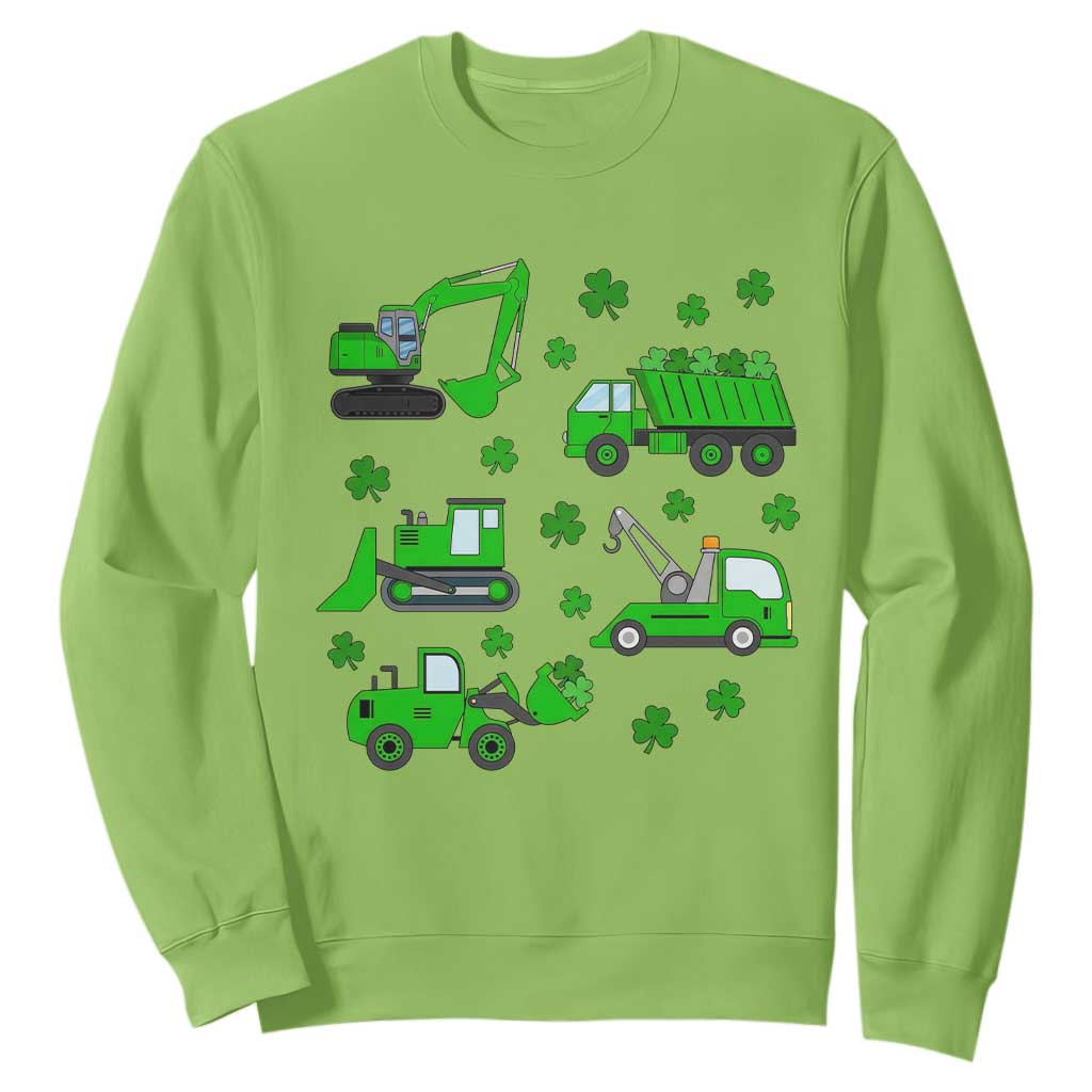 Funny St Patricks Day Construction Trucks Irish Shamrock Sweatshirt TS11 Lime Print Your Wear