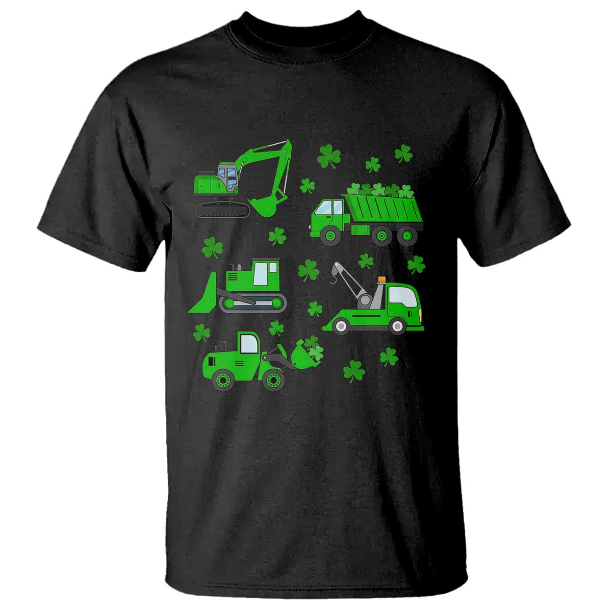 Funny St Patricks Day Construction Trucks Irish Shamrock T Shirt TS11 Black Print Your Wear