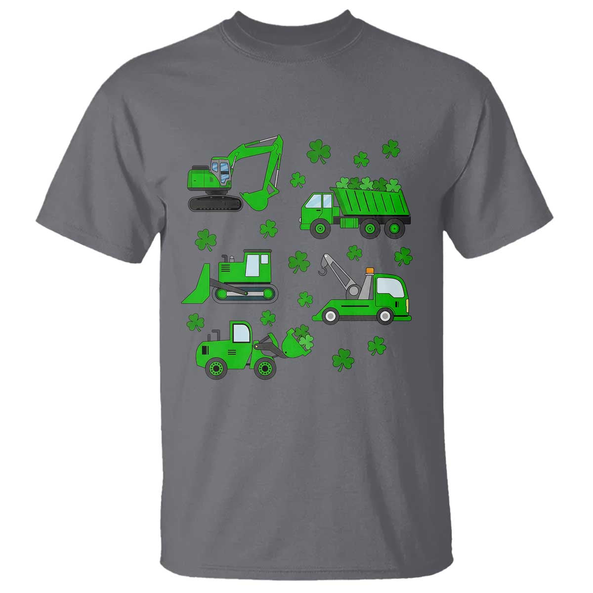 Funny St Patricks Day Construction Trucks Irish Shamrock T Shirt TS11 Charcoal Print Your Wear