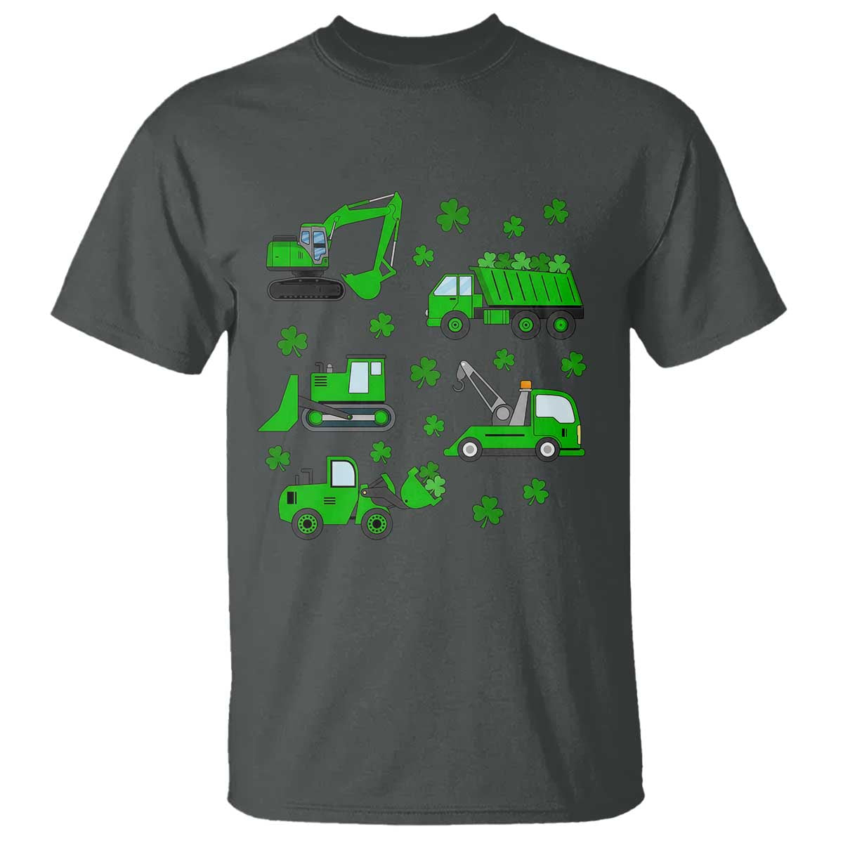 Funny St Patricks Day Construction Trucks Irish Shamrock T Shirt TS11 Dark Heather Print Your Wear