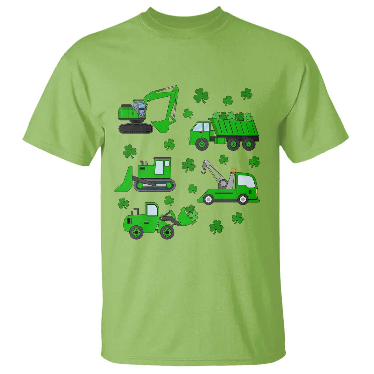 Funny St Patricks Day Construction Trucks Irish Shamrock T Shirt TS11 Lime Print Your Wear