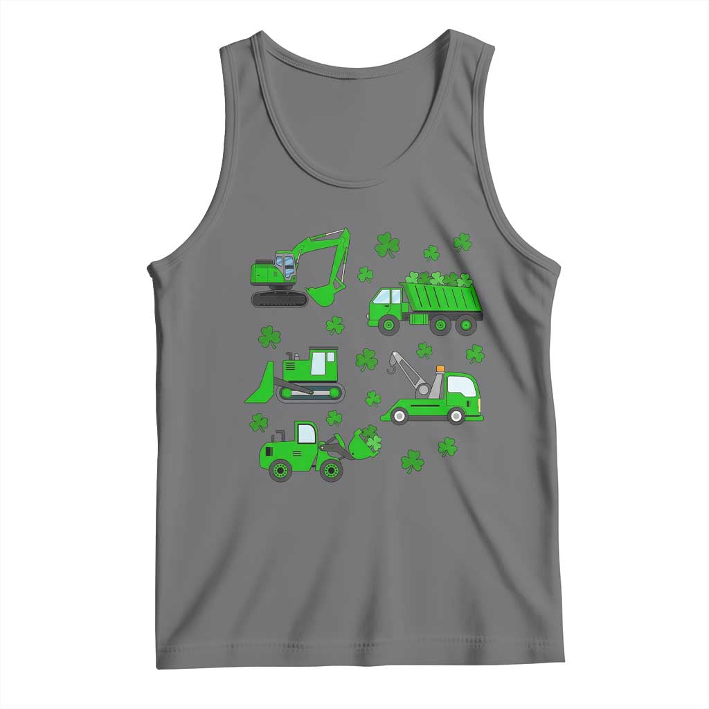 Funny St Patricks Day Construction Trucks Irish Shamrock Tank Top TS11 Black Heather Print Your Wear