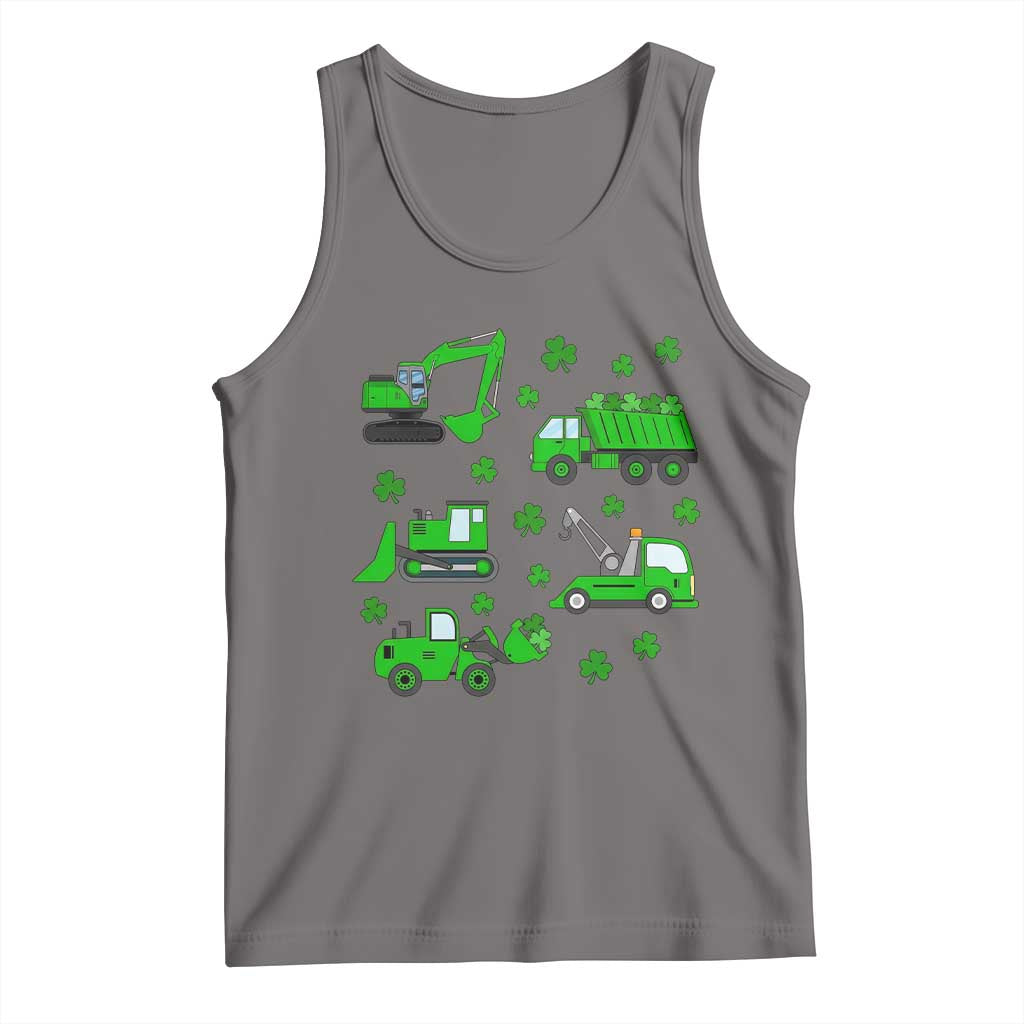 Funny St Patricks Day Construction Trucks Irish Shamrock Tank Top TS11 Deep Heather Print Your Wear