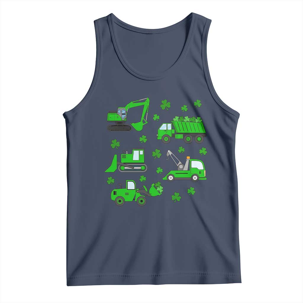 Funny St Patricks Day Construction Trucks Irish Shamrock Tank Top TS11 Navy Print Your Wear
