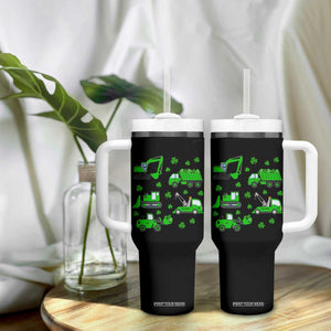 Funny St Patricks Day Construction Trucks Irish Shamrock Tumbler With Handle TS11 Print Your Wear