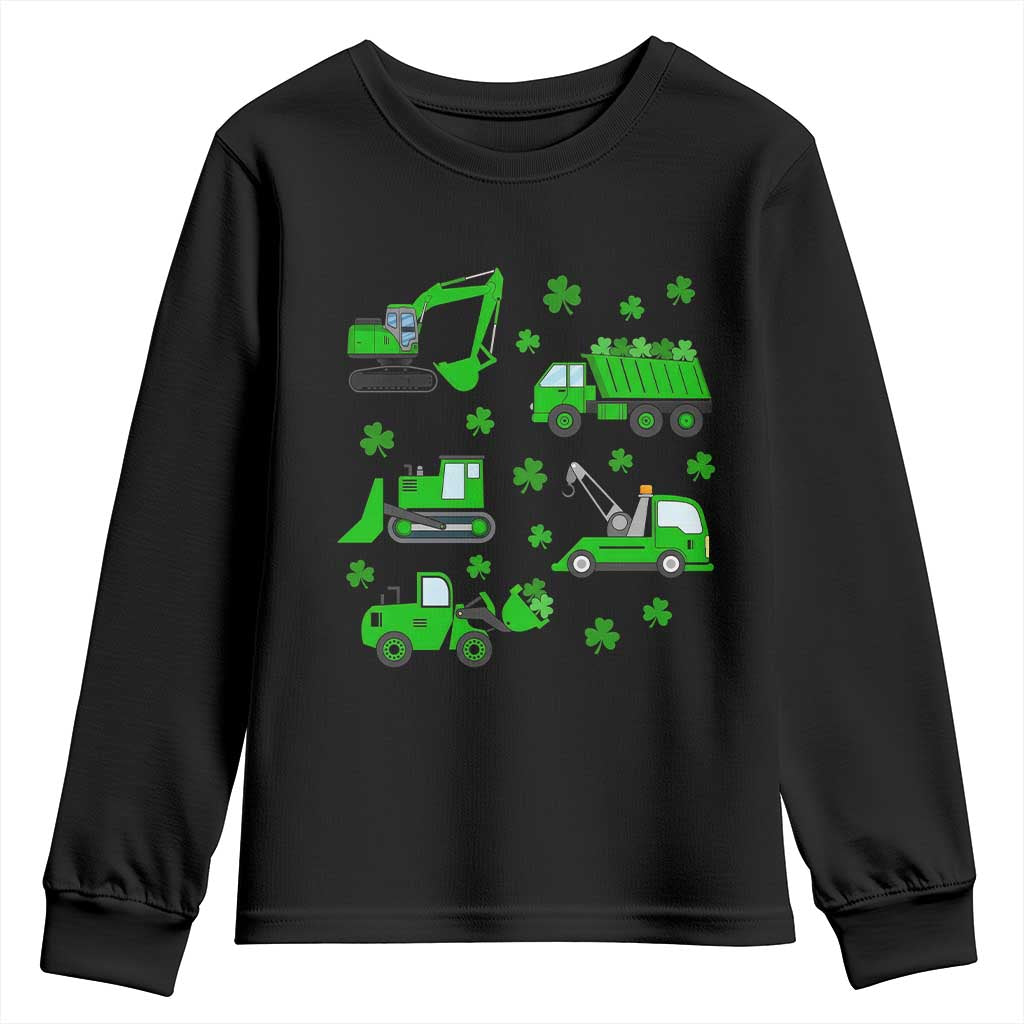 Funny St Patricks Day Construction Trucks Irish Shamrock Youth Sweatshirt TS11 Black Print Your Wear