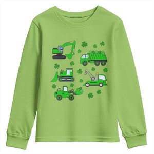 Funny St Patricks Day Construction Trucks Irish Shamrock Youth Sweatshirt TS11 Lime Print Your Wear