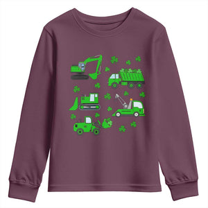 Funny St Patricks Day Construction Trucks Irish Shamrock Youth Sweatshirt TS11 Maroon Print Your Wear