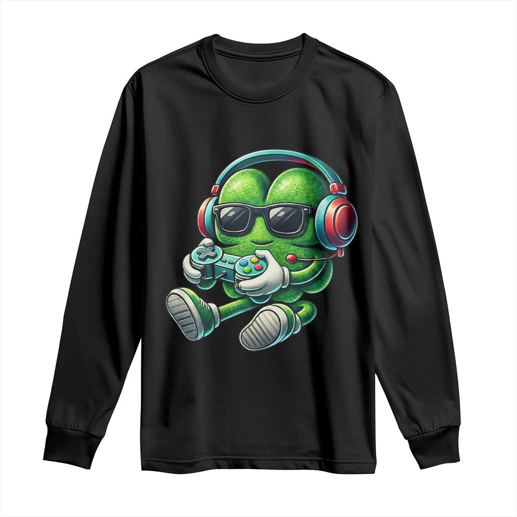 Funny Video Game Shamrock St Patricks Day Gamer Long Sleeve Shirt TS11 Black Print Your Wear