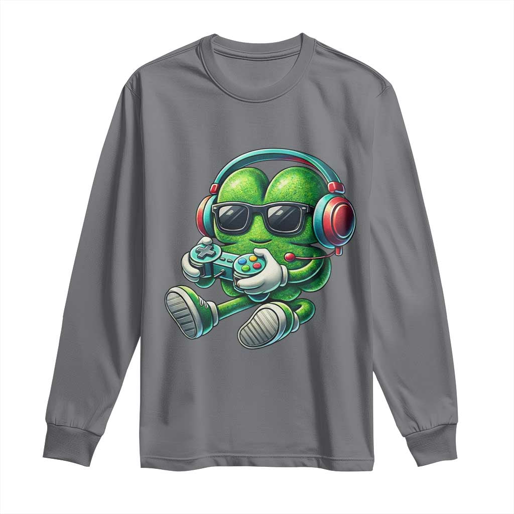 Funny Video Game Shamrock St Patricks Day Gamer Long Sleeve Shirt TS11 Charcoal Print Your Wear