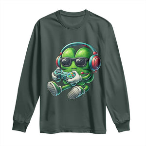 Funny Video Game Shamrock St Patricks Day Gamer Long Sleeve Shirt TS11 Dark Forest Green Print Your Wear