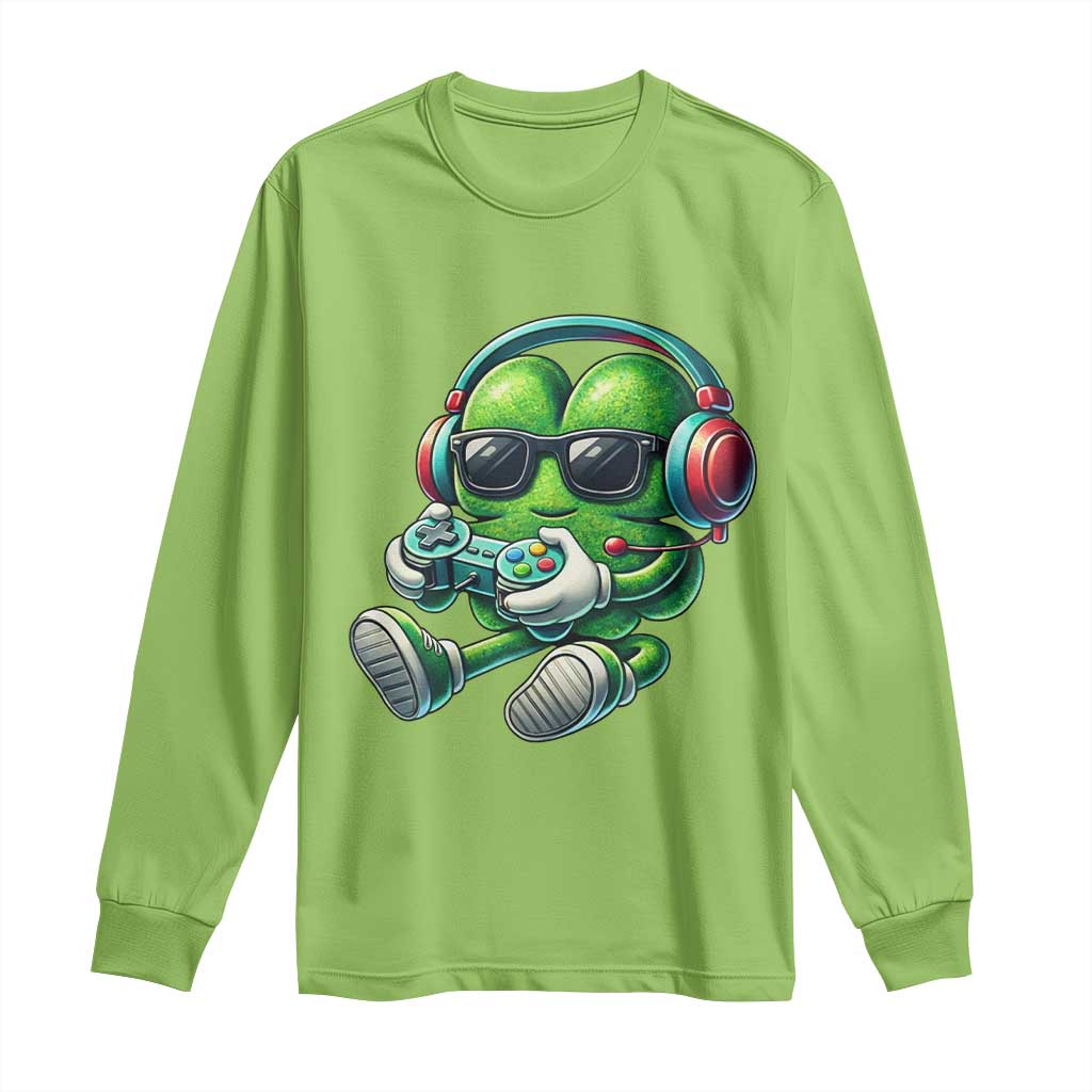 Funny Video Game Shamrock St Patricks Day Gamer Long Sleeve Shirt TS11 Lime Print Your Wear