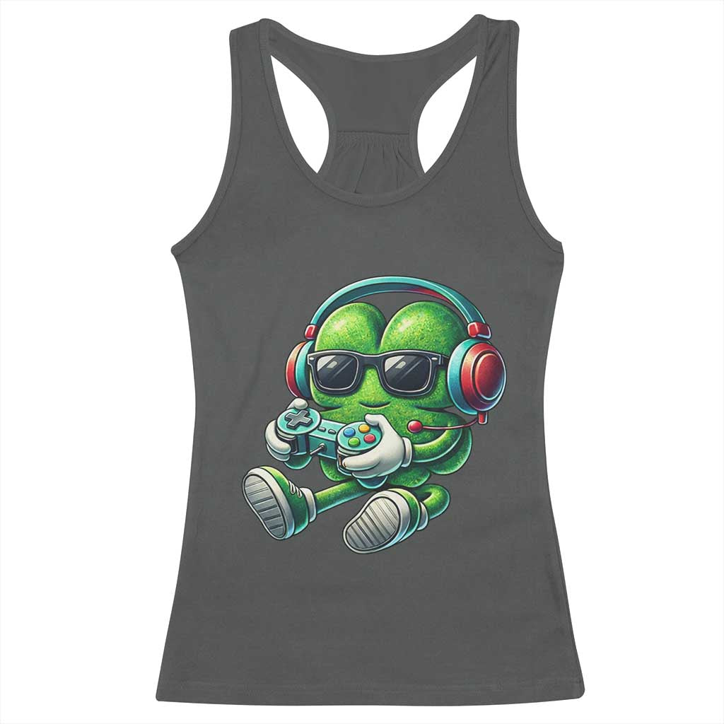 Funny Video Game Shamrock St Patricks Day Gamer Racerback Tank Top TS11 Dark Heather Print Your Wear