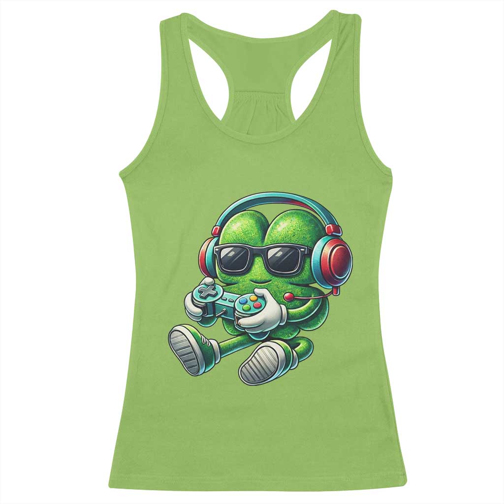 Funny Video Game Shamrock St Patricks Day Gamer Racerback Tank Top TS11 Lime Print Your Wear