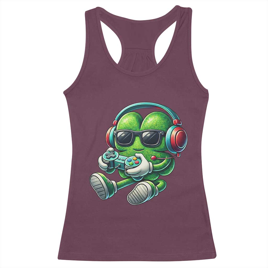 Funny Video Game Shamrock St Patricks Day Gamer Racerback Tank Top TS11 Maroon Print Your Wear