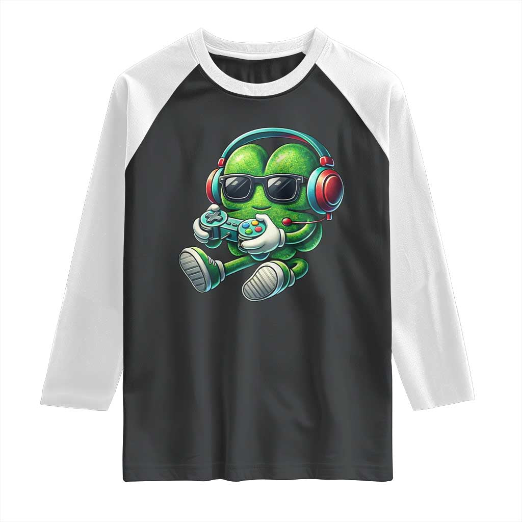 Funny Video Game Shamrock St Patricks Day Gamer Raglan Shirt TS11 Black White Print Your Wear