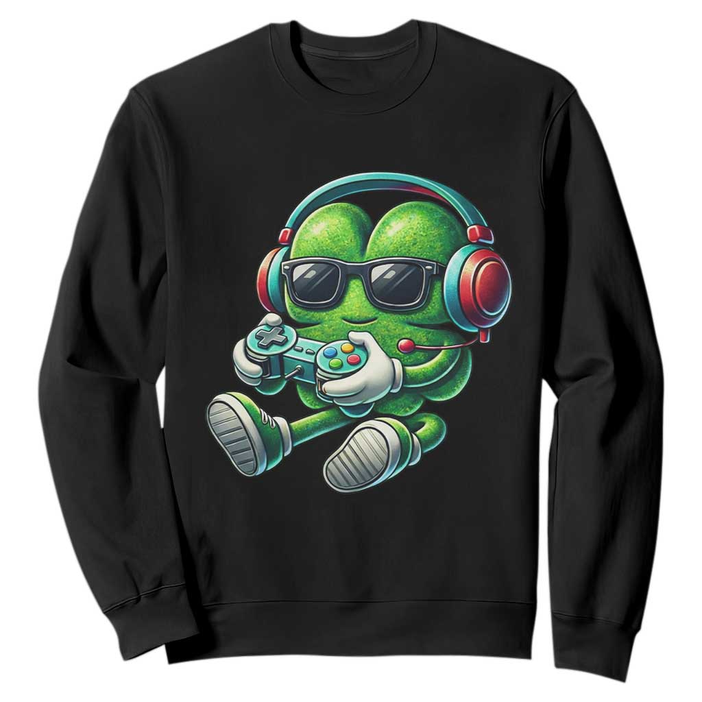Funny Video Game Shamrock St Patricks Day Gamer Sweatshirt TS11 Black Print Your Wear
