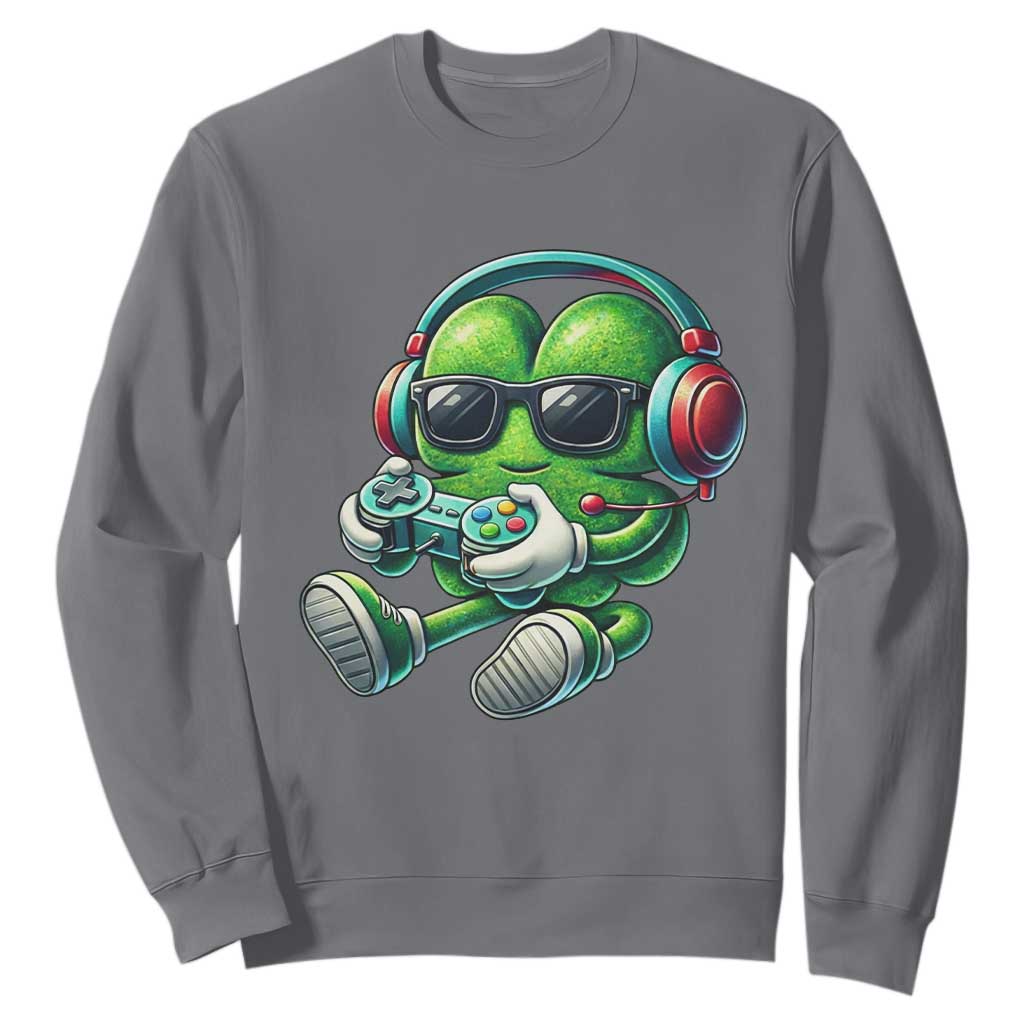 Funny Video Game Shamrock St Patricks Day Gamer Sweatshirt TS11 Charcoal Print Your Wear