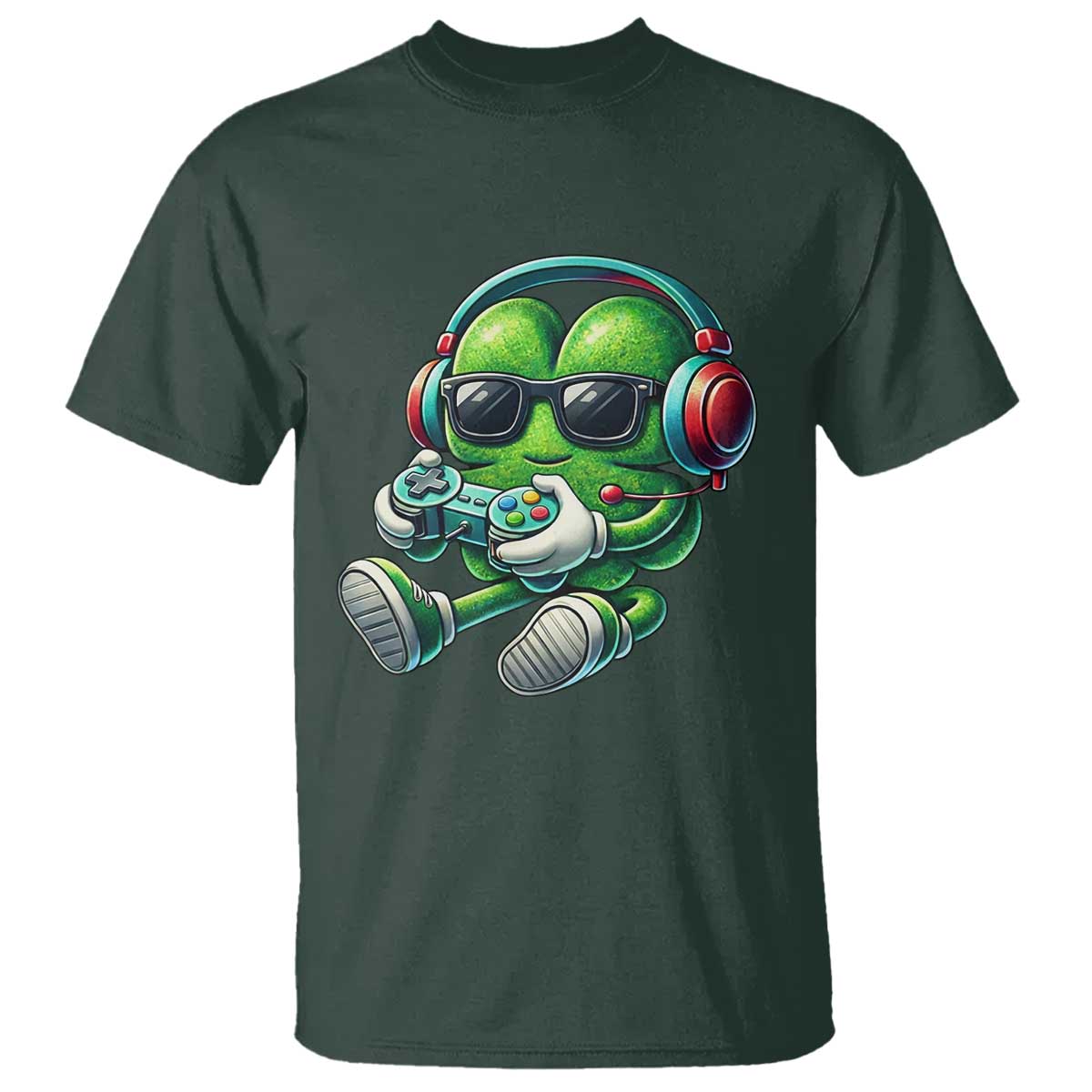 Funny Video Game Shamrock St Patricks Day Gamer T Shirt TS11 Dark Forest Green Print Your Wear