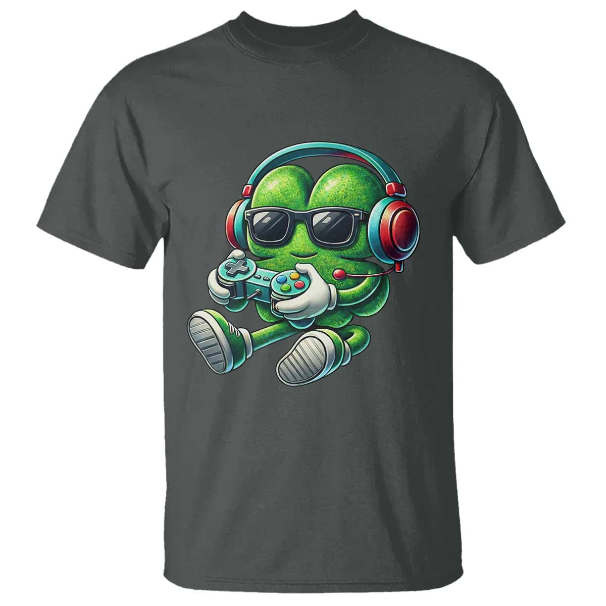 Funny Video Game Shamrock St Patricks Day Gamer T Shirt TS11 Dark Heather Print Your Wear