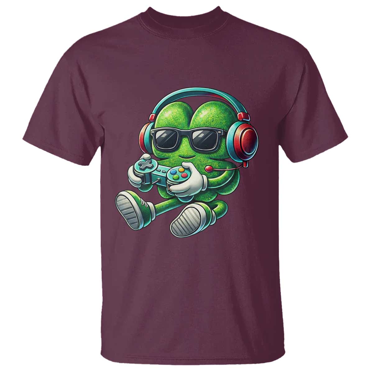 Funny Video Game Shamrock St Patricks Day Gamer T Shirt TS11 Maroon Print Your Wear