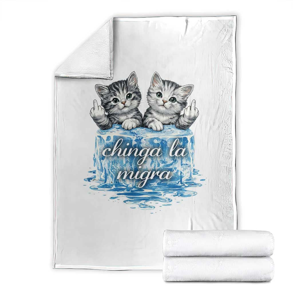 Chinga La Migra Throw Blanket Cute Cat Melting Ice Pro Immigrant TS11 White Print Your Wear