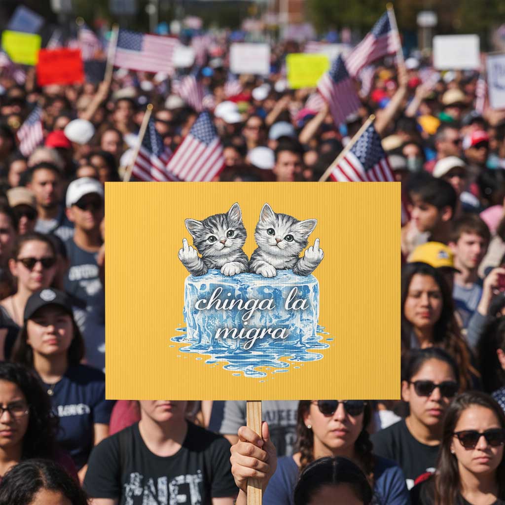 Chinga La Migra Protest Sign Cute Cat Melting Ice Pro Immigrant TS11 Horizontal 18