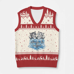 Chinga La Migra V-Neck Knit Sweater Vest Cute Cat Melting Ice Pro Immigrant TS11 Beige Red Print Your Wear