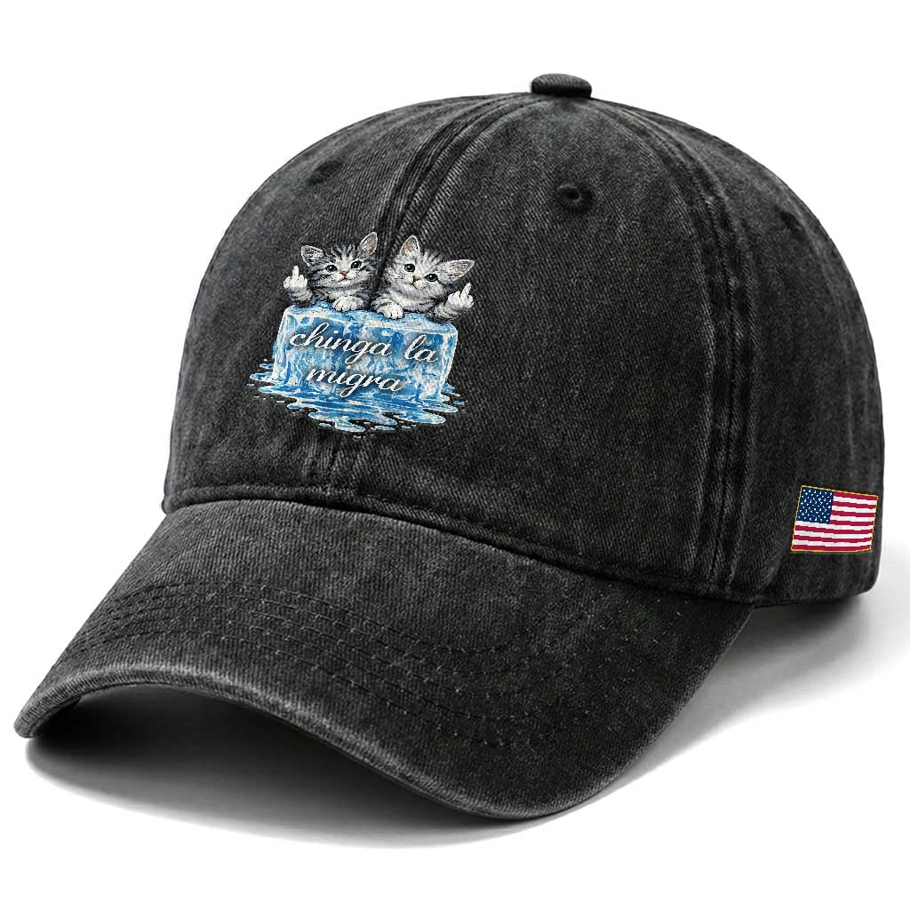 Chinga La Migra Washed Cotton Baseball Cap Cute Cat Melting Ice Pro Immigrant TS11 Print Your Wear