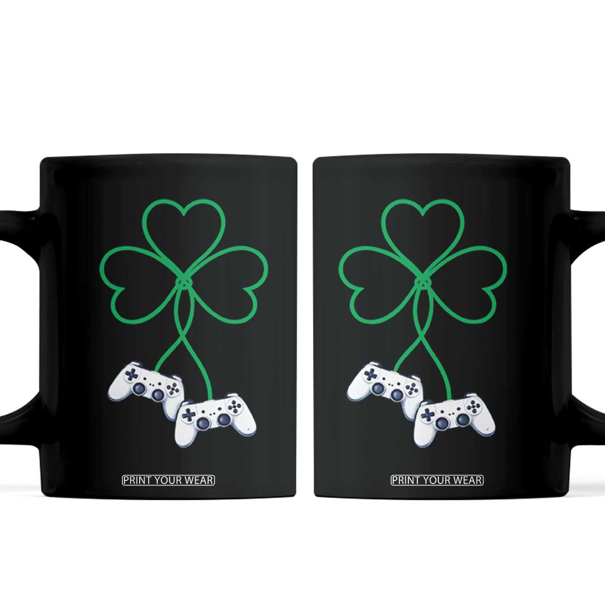 Video Game Lover St Patricks Day with Shamrock Controllers Coffee Mug TS11 Black Print Your Wear