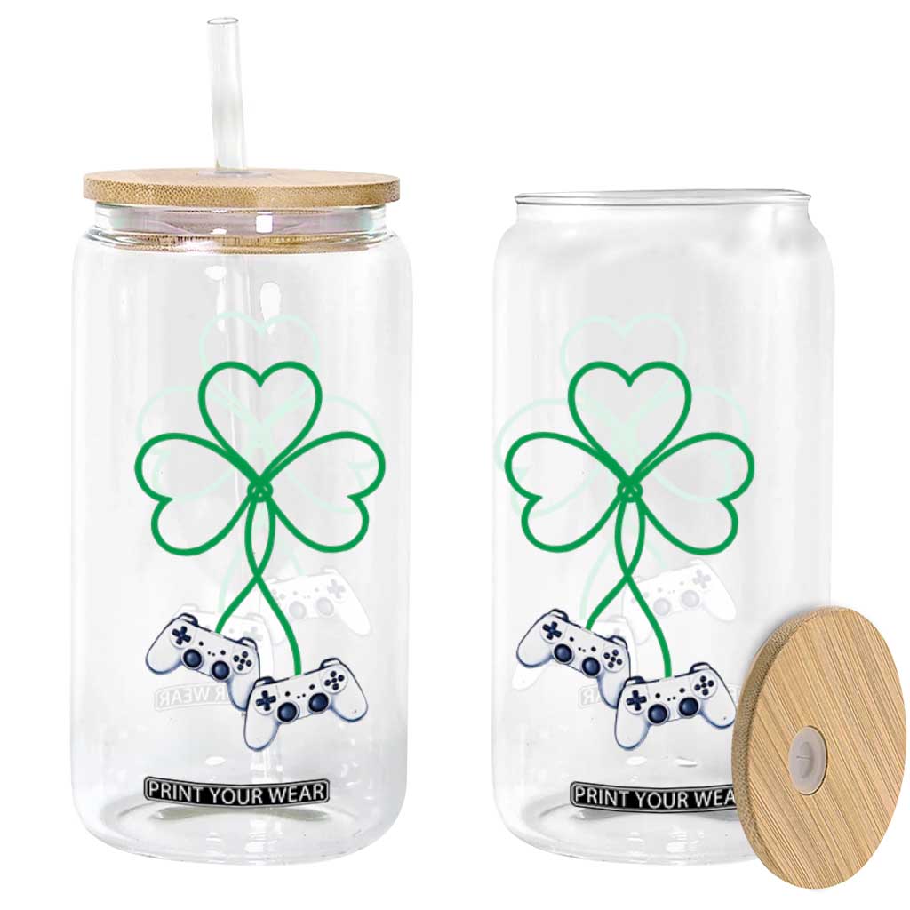 Video Game Lover St Patricks Day with Shamrock Controllers Glass Can TS11 Print Your Wear
