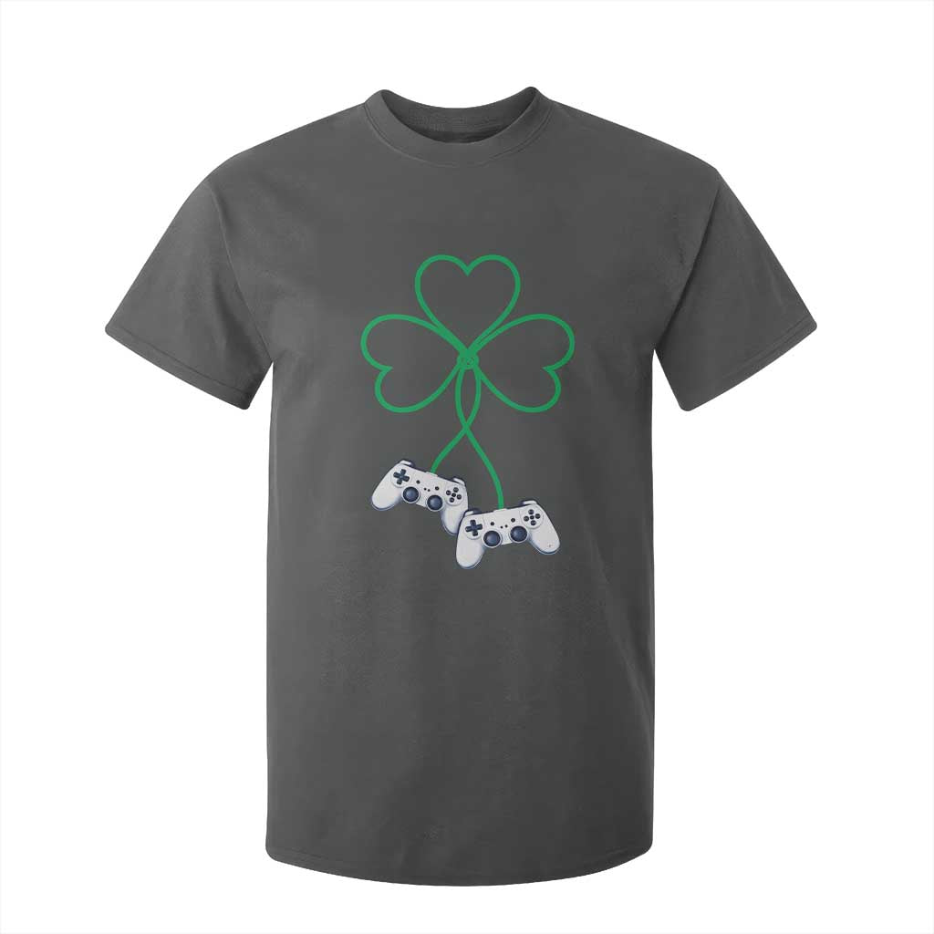 Video Game Lover St Patricks Day with Shamrock Controllers T Shirt For Kid TS11 Dark Heather Print Your Wear