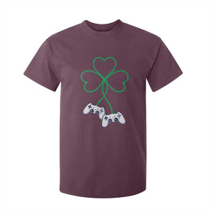 Video Game Lover St Patricks Day with Shamrock Controllers T Shirt For Kid TS11 Maroon Print Your Wear
