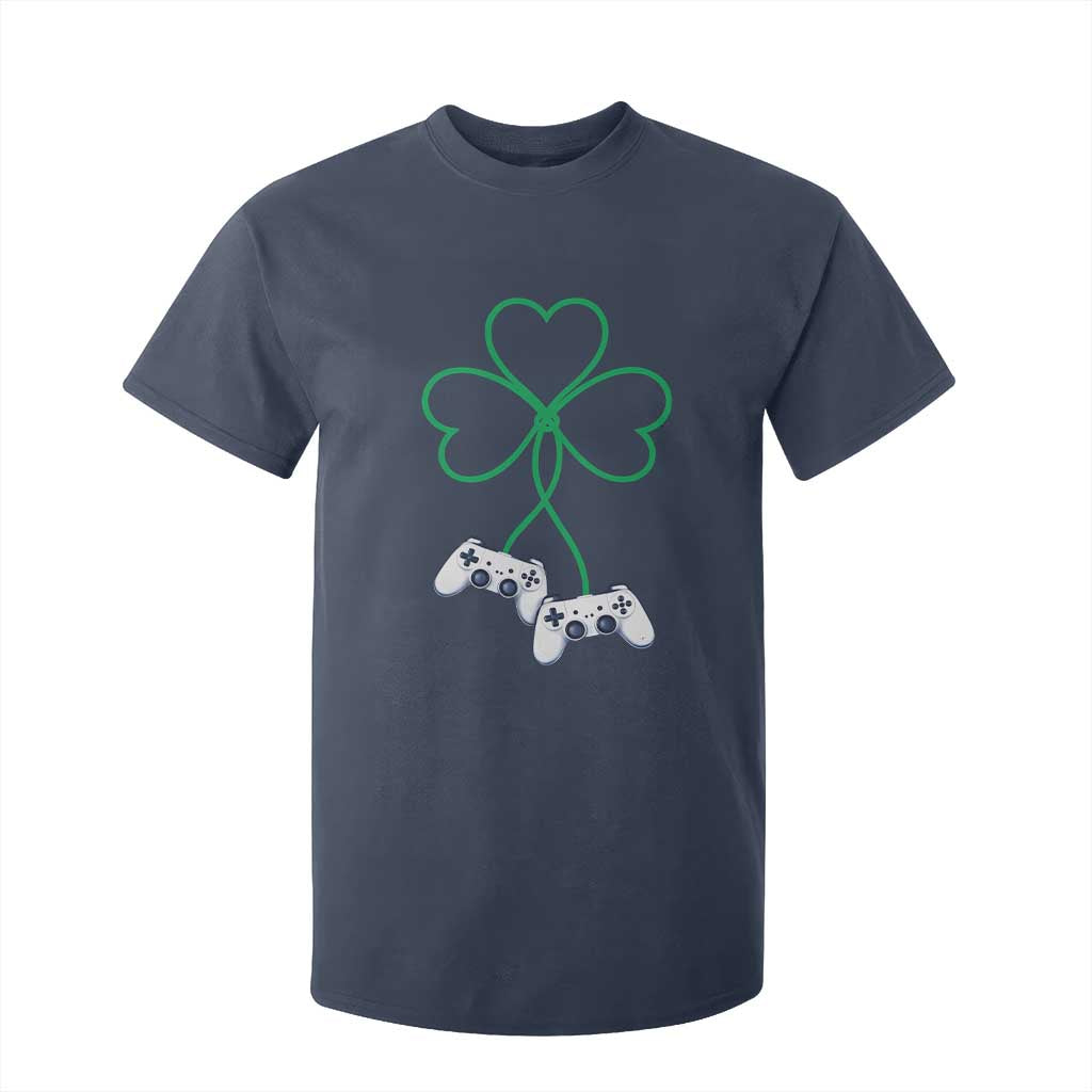 Video Game Lover St Patricks Day with Shamrock Controllers T Shirt For Kid TS11 Navy Print Your Wear