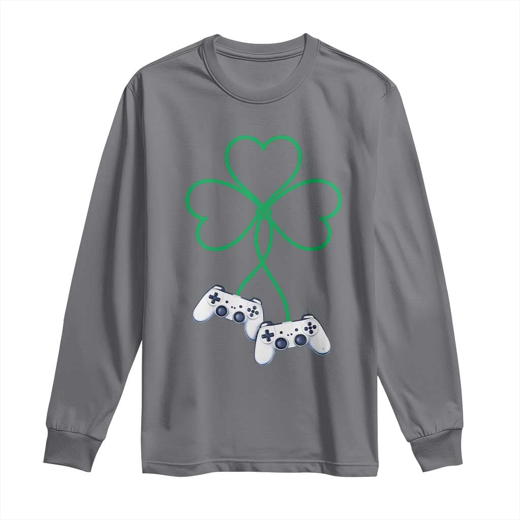 Video Game Lover St Patricks Day with Shamrock Controllers Long Sleeve Shirt TS11 Charcoal Print Your Wear
