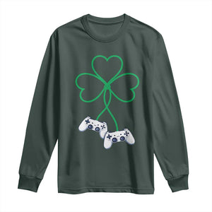 Video Game Lover St Patricks Day with Shamrock Controllers Long Sleeve Shirt TS11 Dark Forest Green Print Your Wear