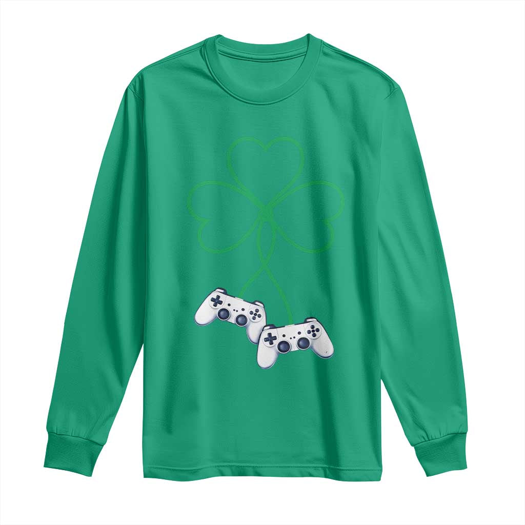 Video Game Lover St Patricks Day with Shamrock Controllers Long Sleeve Shirt TS11 Irish Green Print Your Wear