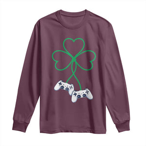Video Game Lover St Patricks Day with Shamrock Controllers Long Sleeve Shirt TS11 Maroon Print Your Wear