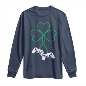 Video Game Lover St Patricks Day with Shamrock Controllers Long Sleeve Shirt TS11 Navy Print Your Wear