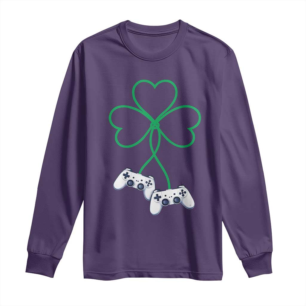 Video Game Lover St Patricks Day with Shamrock Controllers Long Sleeve Shirt TS11 Purple Print Your Wear