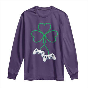 Video Game Lover St Patricks Day with Shamrock Controllers Long Sleeve Shirt TS11 Purple Print Your Wear