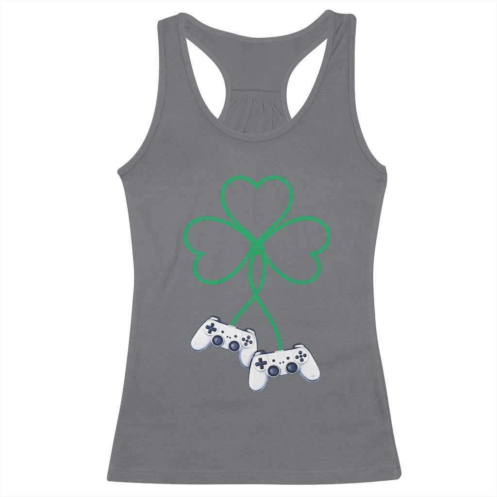 Video Game Lover St Patricks Day with Shamrock Controllers Racerback Tank Top TS11 Charcoal Print Your Wear