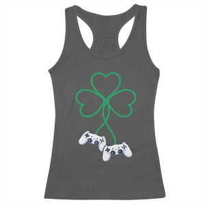 Video Game Lover St Patricks Day with Shamrock Controllers Racerback Tank Top TS11 Dark Heather Print Your Wear