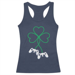 Video Game Lover St Patricks Day with Shamrock Controllers Racerback Tank Top TS11 Navy Print Your Wear