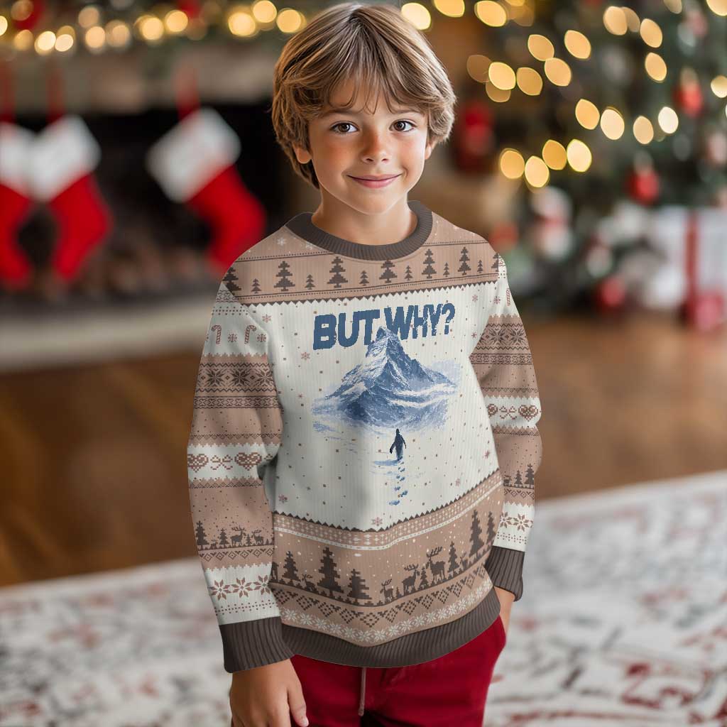 Penguin But Why Ugly Christmas Sweater Funny Penguin Snowy Mountain Meme TS11 Mocha Mousse Print Your Wear