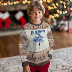 Penguin But Why Ugly Christmas Sweater Funny Penguin Snowy Mountain Meme TS11 Mocha Mousse Print Your Wear